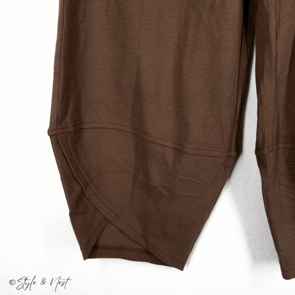 Women's Palazzo Coffee Brown Harem Pants Loungewear Oversized Cozy Size XS - Picture 3 of 6